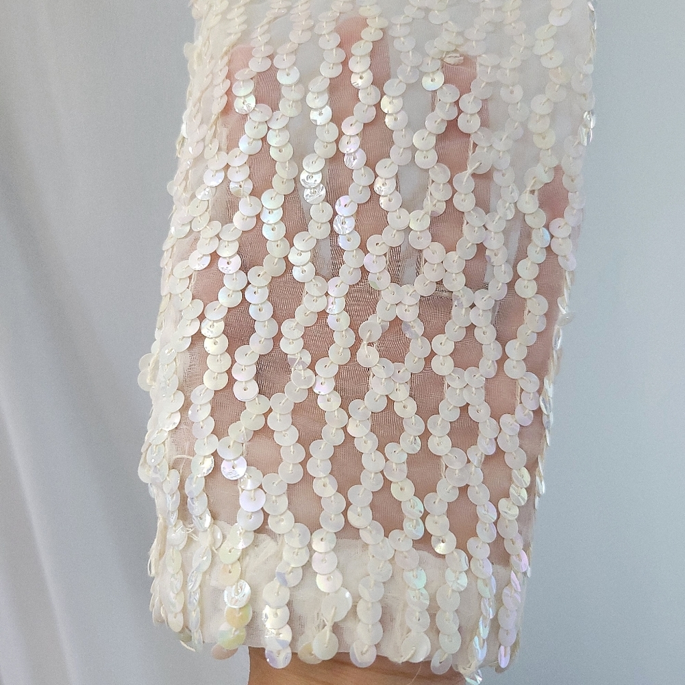 Vintage 1970s Irredecscent Sequin White Angel Maxi Dress - Picture 7 of 11